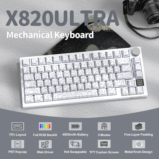 Attack Shark X820 Ultra White Contours mechanical keyboard angle view