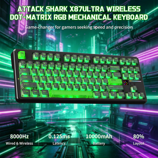 Attack Shark X87 Ultra Shadow Jade wireless mechanical keyboard angle view