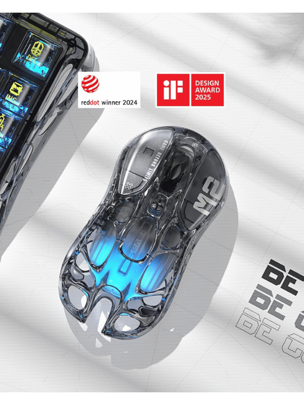 GravaStar Mercury M2 Wireless Gaming Mouse, 26,000 DPI, 79g Lightweight Hollowed-Out Design, Tri-Mode, RGB, Transparent Black