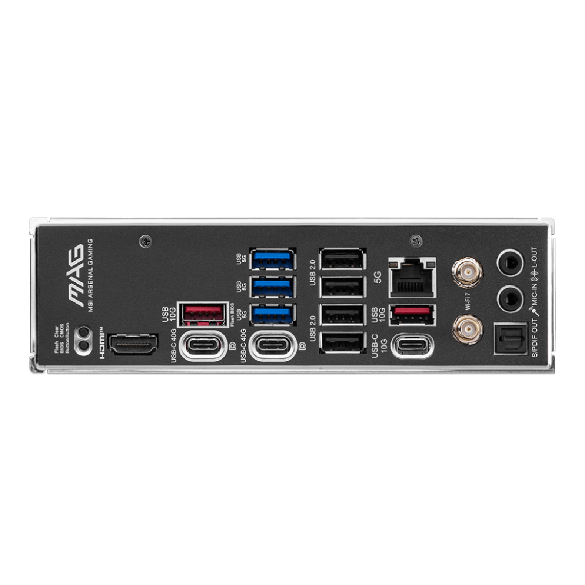 MSI MAG X870 TOMAHAWK WIFI rear I/O USB4 5G LAN HDMI and Wi-Fi connectors