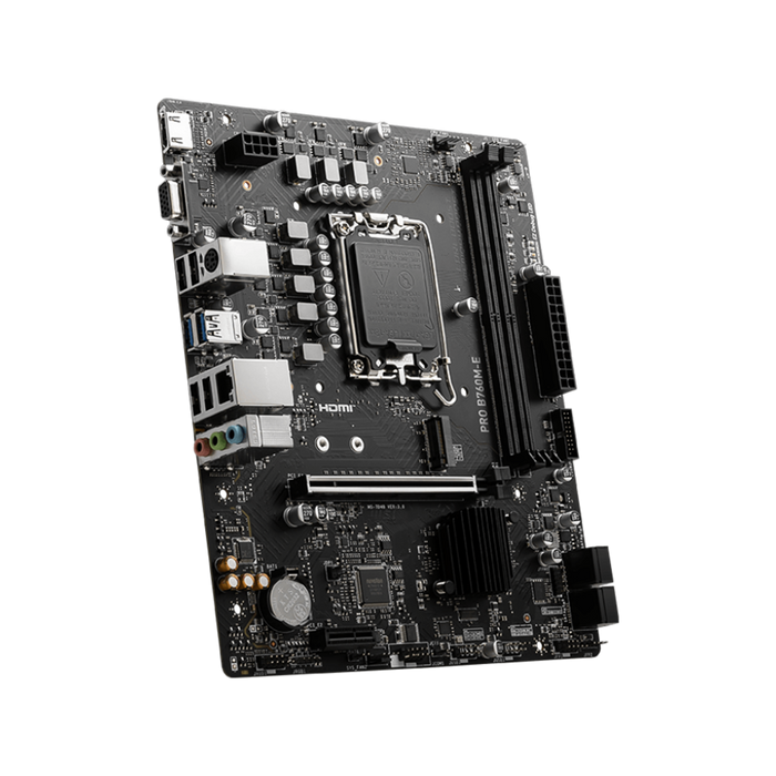 MSI PRO B760M-E DDR5 motherboard angled view