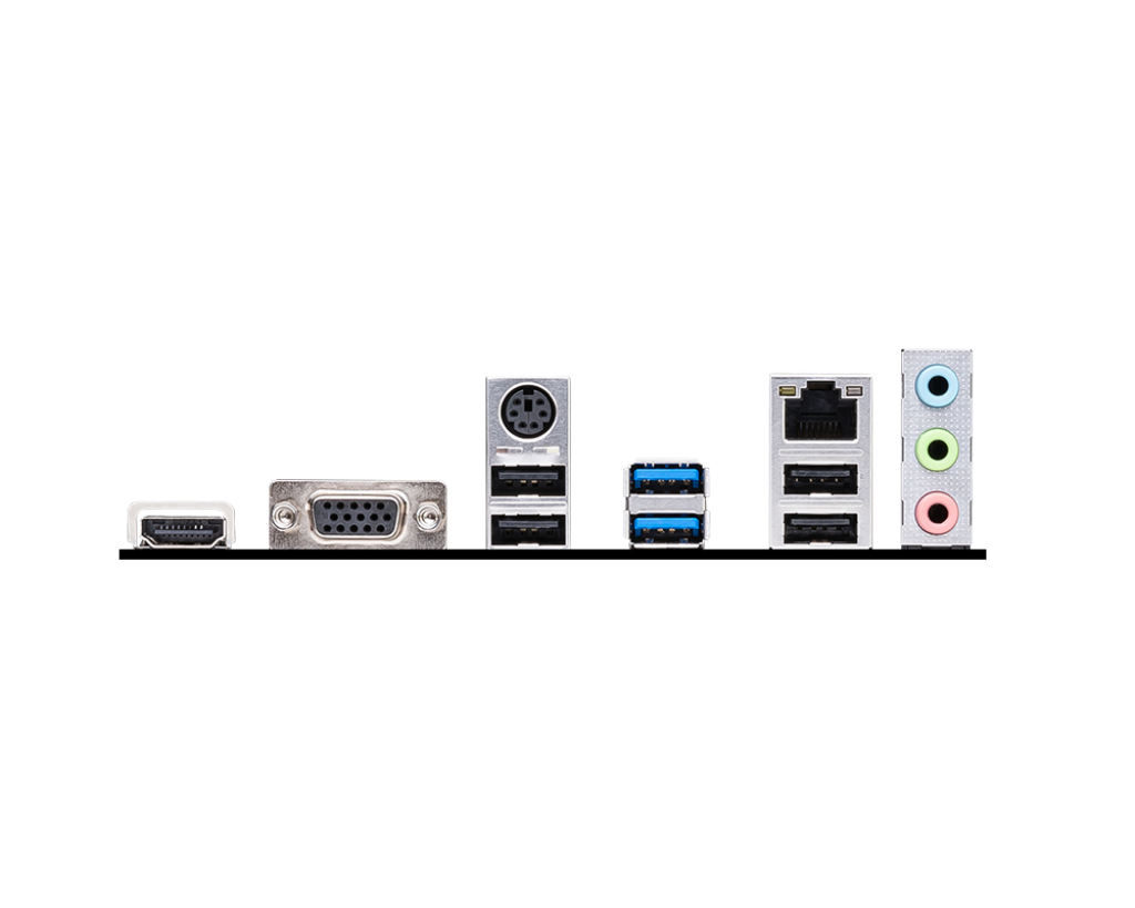 MSI PRO B760M-E DDR5 motherboard HDMI VGA USB and Ethernet rear connectors
