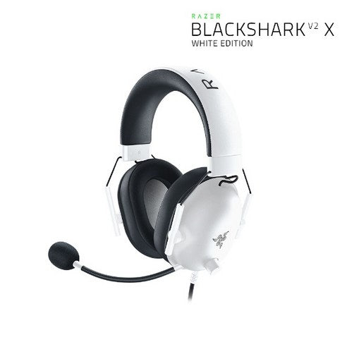 Razer BlackShark V2 X White wired gaming headset angle view