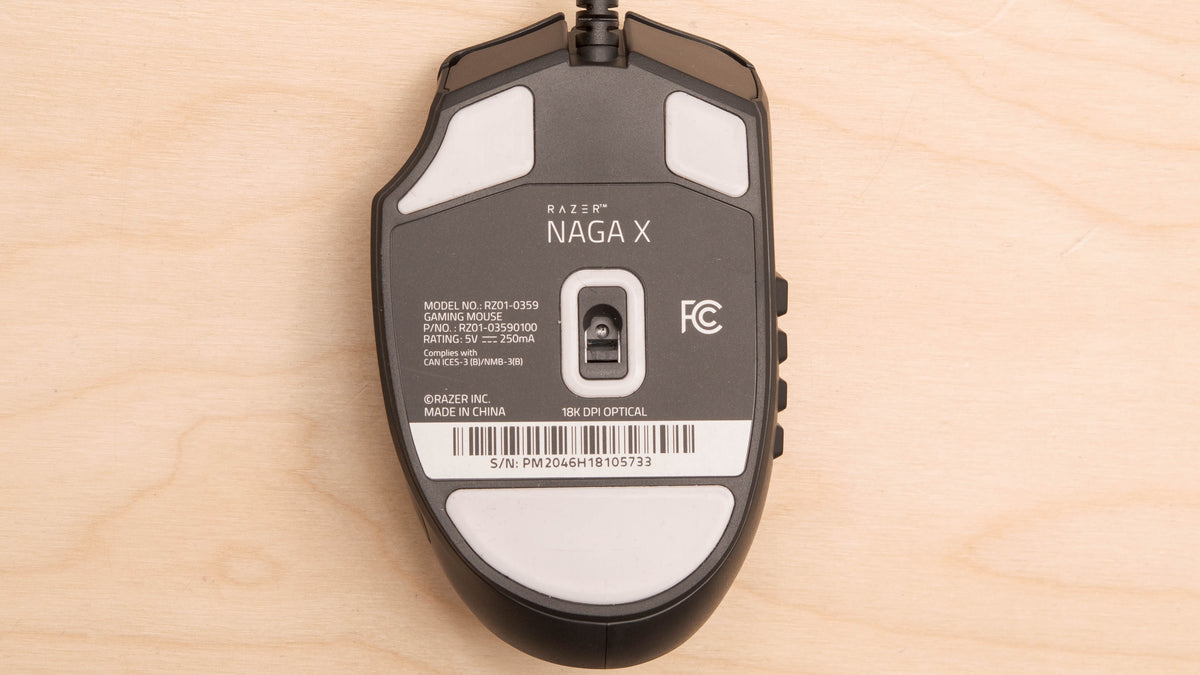 Razer Naga X wired MMO gaming mouse bottom view