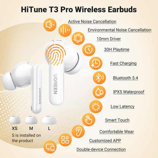 UGREEN HiTune T3 Pro ANC Wireless Earbuds White - 35725