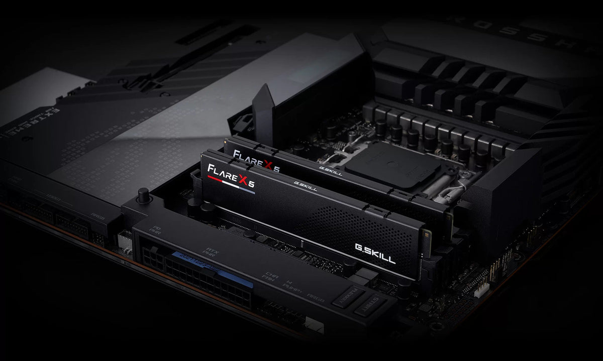 G.SKILL Flare X5 matte black DDR5 memory installed in motherboard