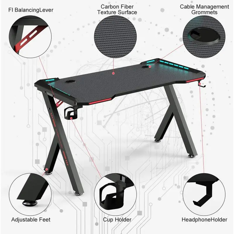 Premium RGB Gaming Desk 120CM – Carbon Fiber Black