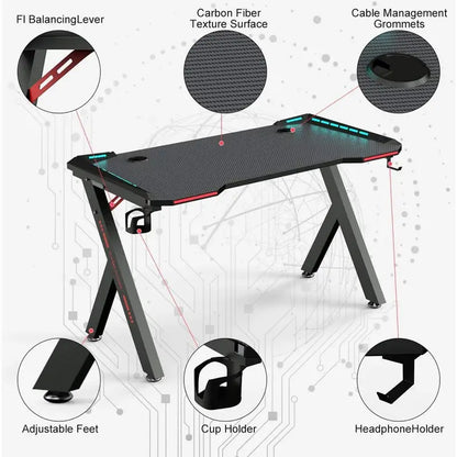 Premium RGB Gaming Desk 120CM – Carbon Fiber Black