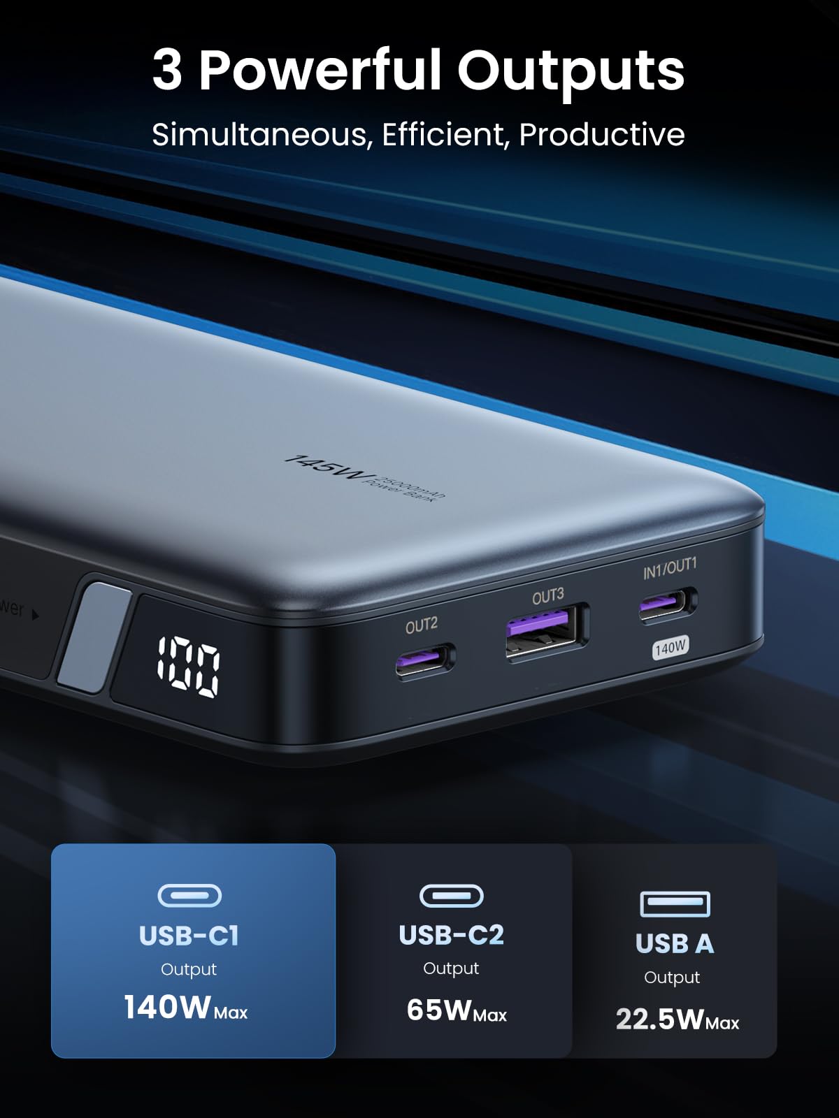 UGREEN 90597A 145W fast charging power bank