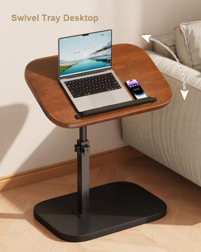 Adjustable C-Shaped Rolling Side Table with Swivel Tray for Bed and Sofa