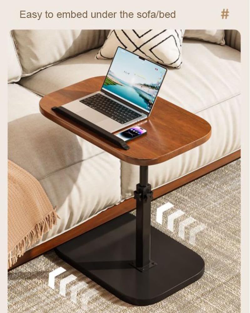 Adjustable C-Shaped Rolling Side Table with Swivel Tray for Bed and Sofa