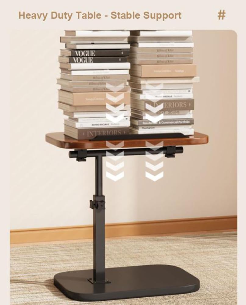 Adjustable C-Shaped Rolling Side Table with Swivel Tray for Bed and Sofa