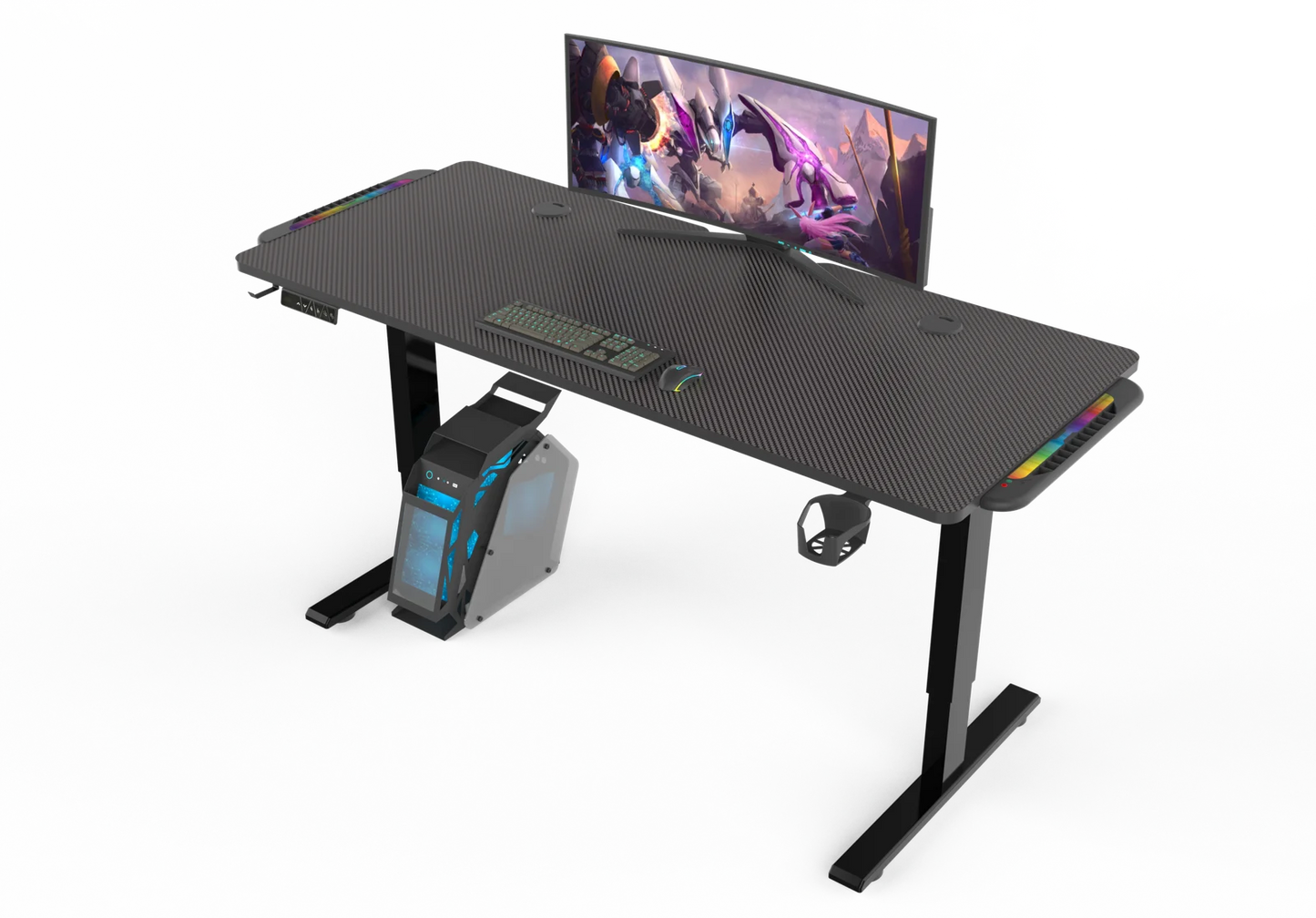 Adjustable gaming desk 140 by 60 cm black front view