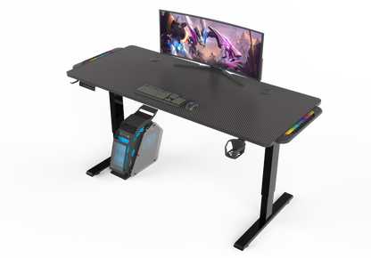 Adjustable gaming desk 140 by 60 cm black front view