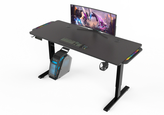 Adjustable gaming desk 140 by 60 cm black front view