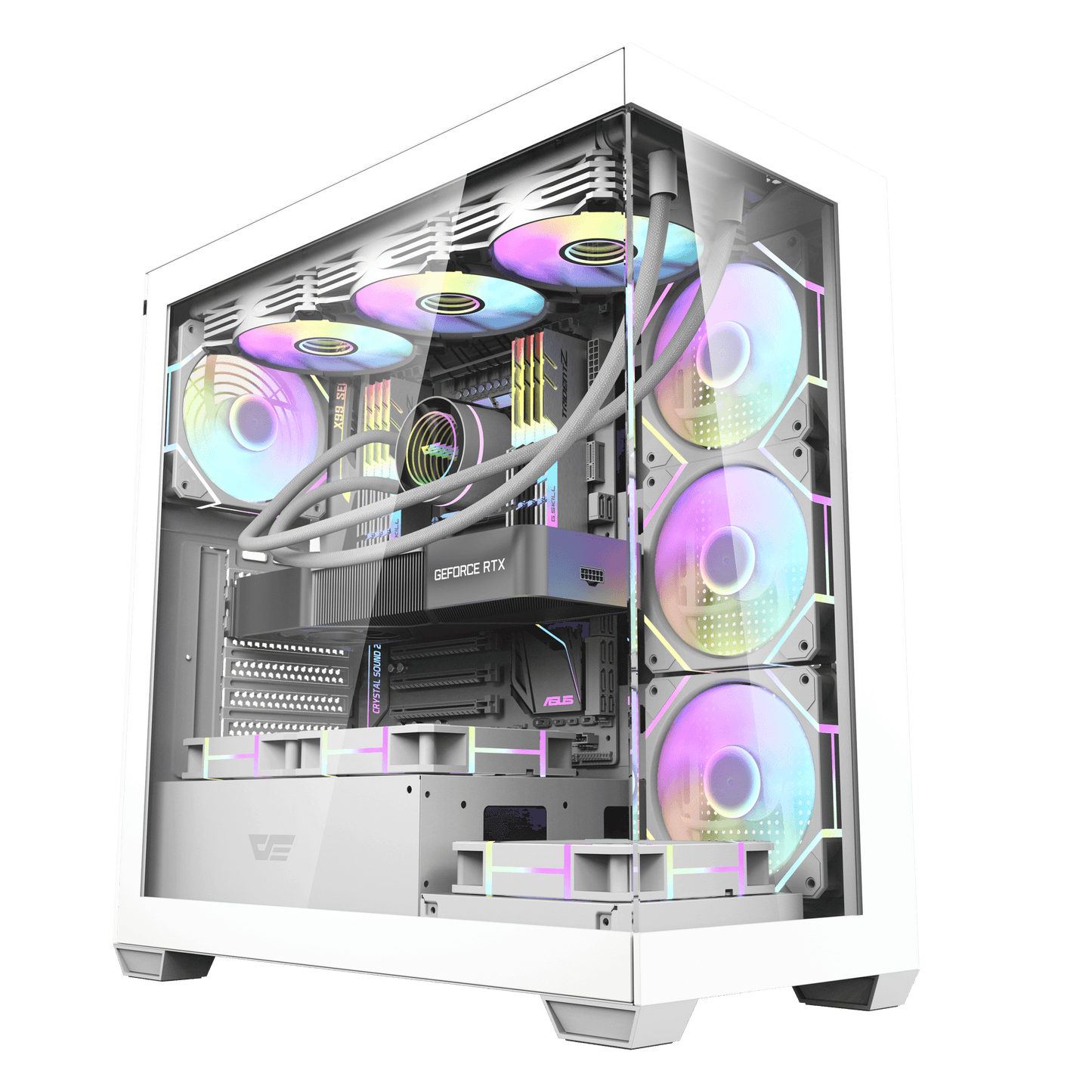 Darkflash DS900 ATX PC case white with 270 degree panoramic tempered glass