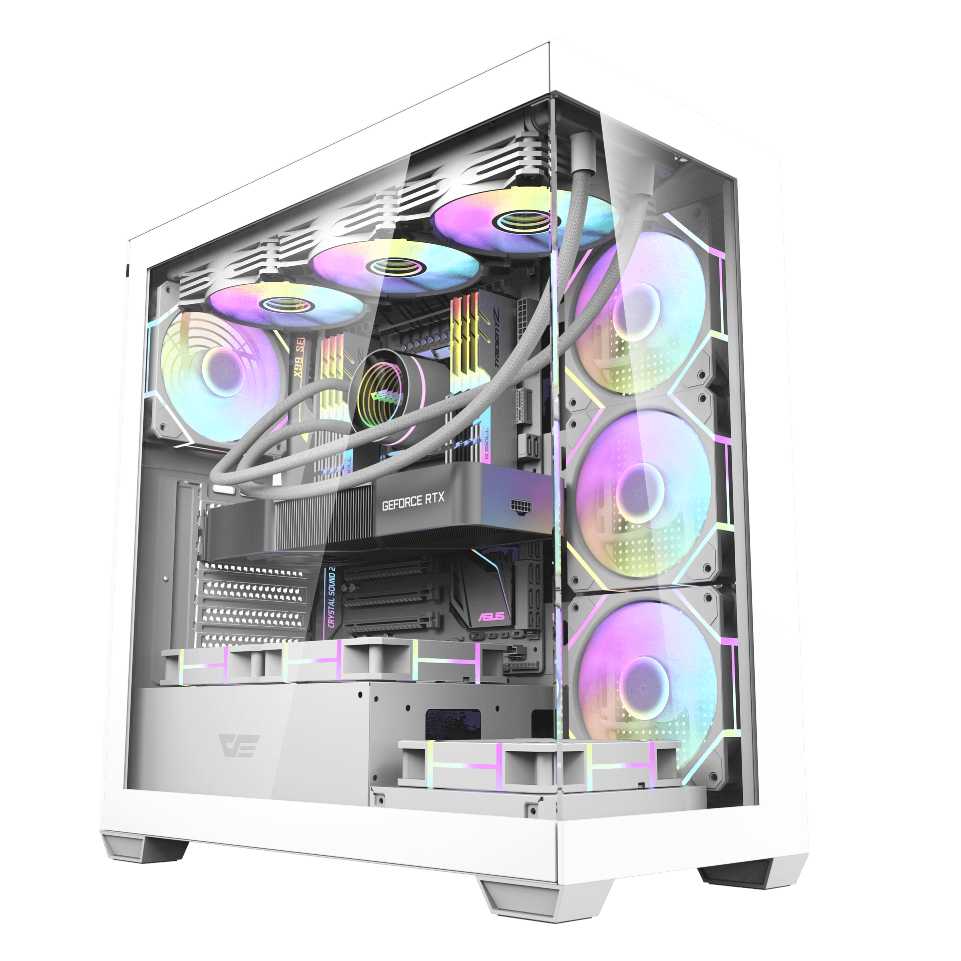 Darkflash DS900 ATX PC case white with 270 degree panoramic tempered glass