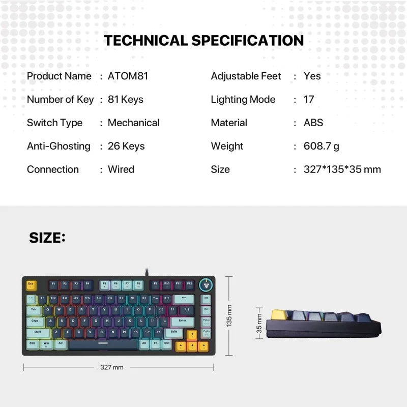 Fantech MIZU Edition ATOM81 MK875V2 75% RGB Wired Mechanical Keyboard – Navy Blue