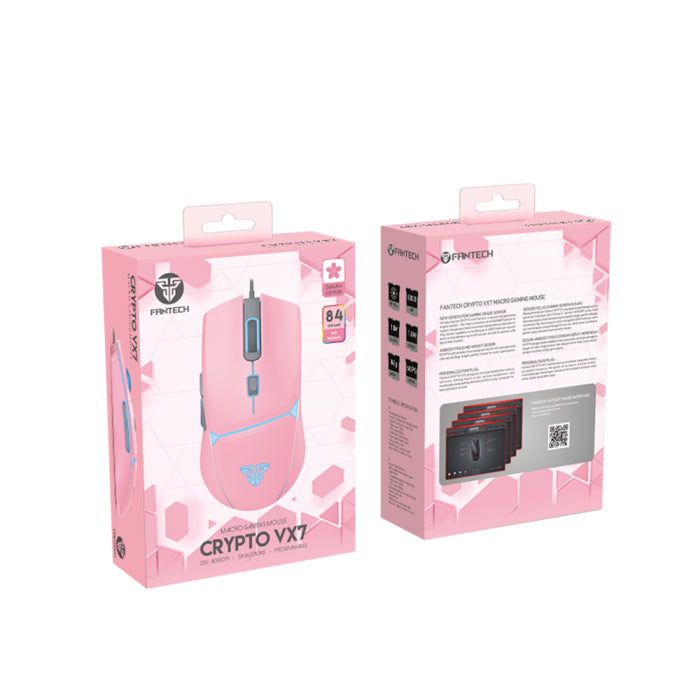 Fantech Crypto VX7 RGB wired gaming mouse pink front view
