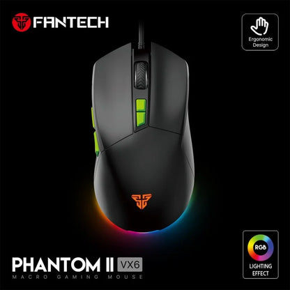 Fantech Phantom II VX6 RGB wired gaming mouse front view