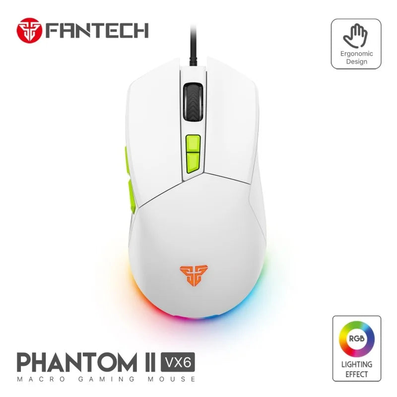 Fantech Phantom II VX6 RGB wired gaming mouse white front view