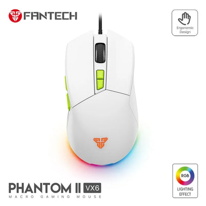 Fantech Phantom II VX6 RGB wired gaming mouse white front view