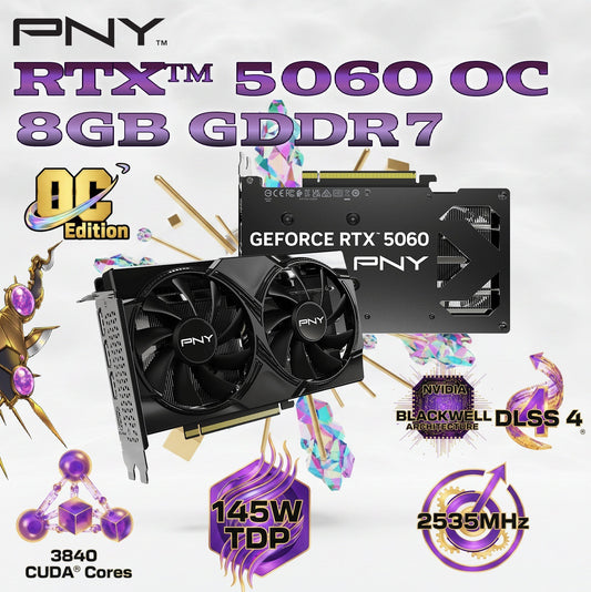 PNY GeForce RTX 5060 OC 8GB GDDR7 graphics card front view