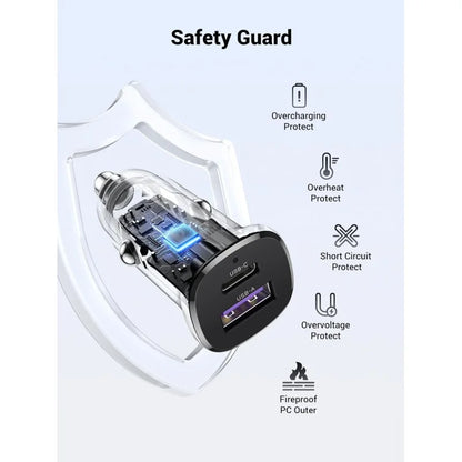 UGREEN 30W Dual Port Fast Car Charger EC305 USB-C + USB-A (25845)