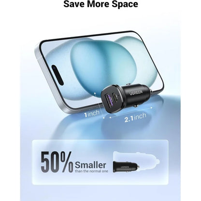 UGREEN 30W Dual Port Fast Car Charger EC305 USB-C + USB-A (25845)
