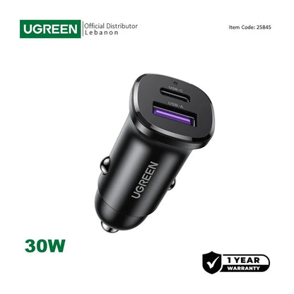 UGREEN EC305 30W dual port fast car charger USB C and USB A