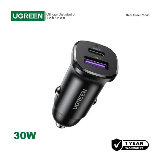 UGREEN EC305 30W dual port fast car charger USB C and USB A
