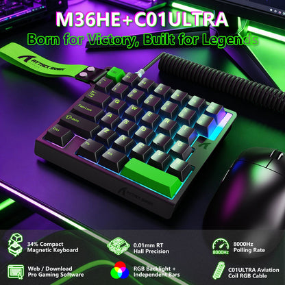 Attack Shark M36 HE Black one-handed magnetic keyboard angle view