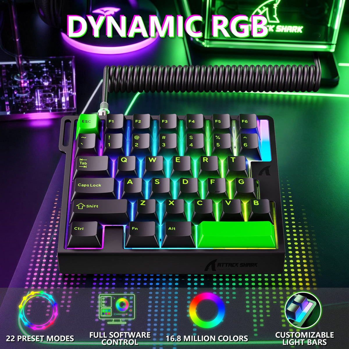 Attack Shark M36 HE Black one-handed magnetic keyboard detail view