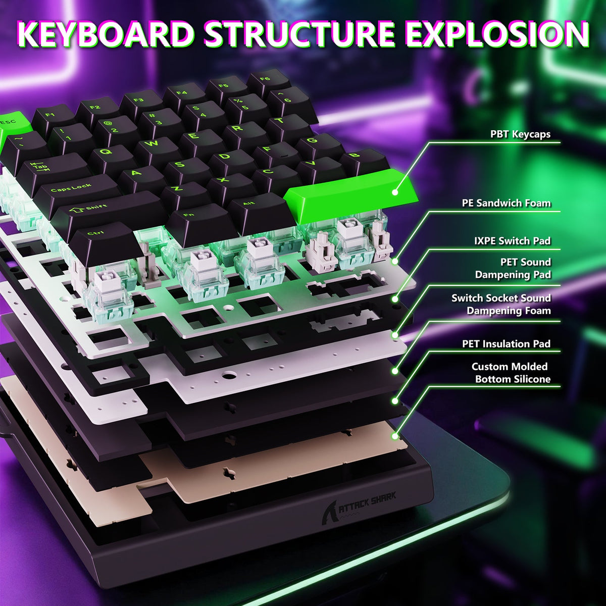 Attack Shark M36 HE Black one-handed magnetic keyboard RGB view