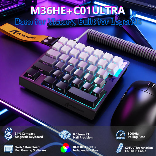 Attack Shark M36 HE Gray Gradient one-handed magnetic keyboard angle view