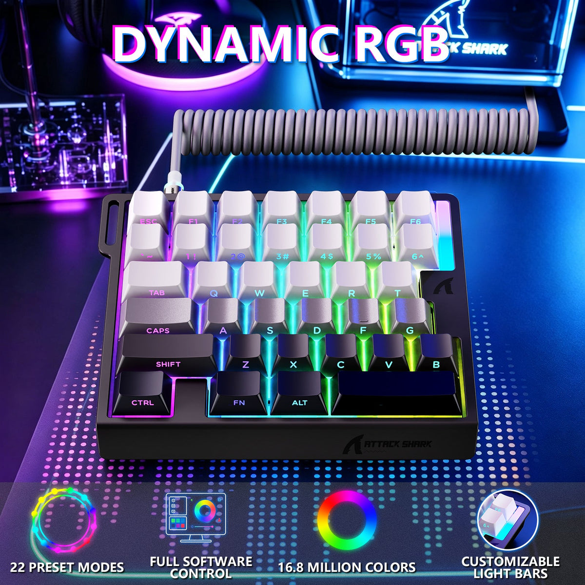Attack Shark M36 HE Gray Gradient one-handed magnetic keyboard detail view