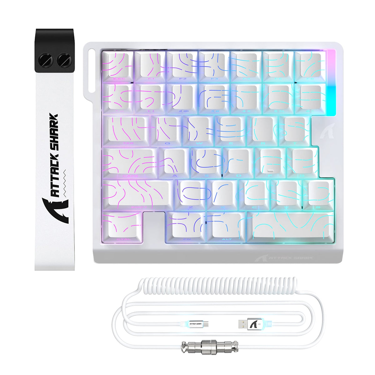 Attack Shark M36 HE White Contours one-handed magnetic keyboard front view