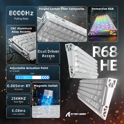 Attack Shark R68 HE Ice Ninja carbon fiber keyboard angle view