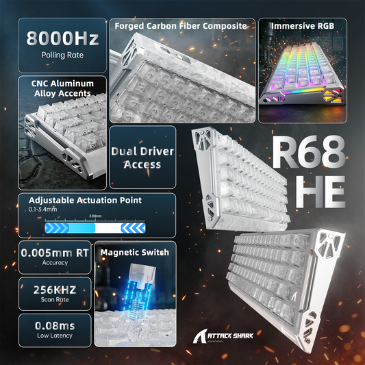 Attack Shark R68 HE Ice Ninja carbon fiber keyboard angle view