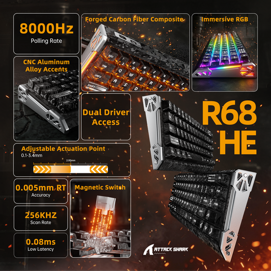 Attack Shark R68 HE Ink Shade magnetic gaming keyboard feature view