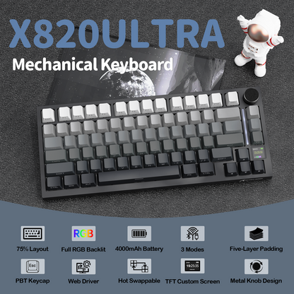 Attack Shark X820 Ultra Black Gradient mechanical keyboard angle view