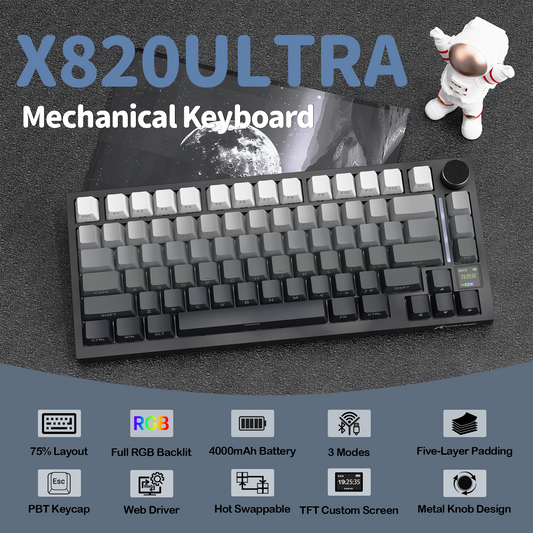 Attack Shark X820 Ultra Black Gradient mechanical keyboard angle view
