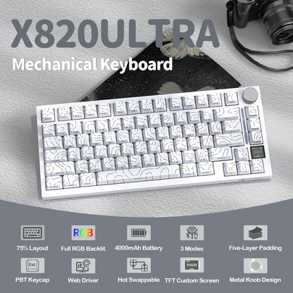 Attack Shark X820 Ultra White Contours mechanical keyboard angle view