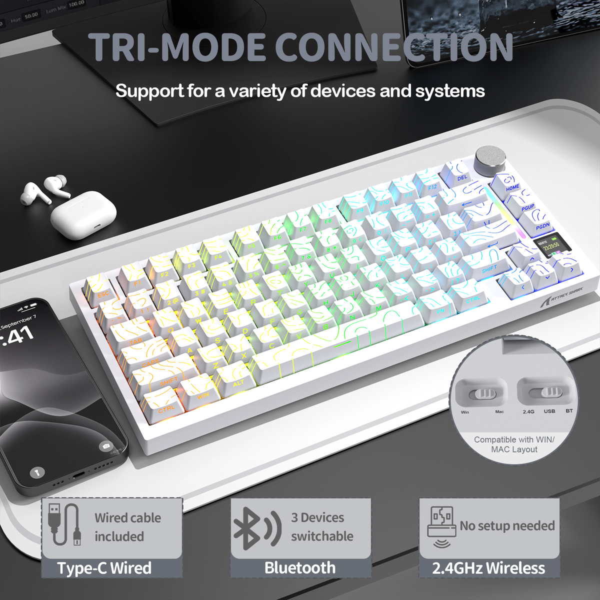 Attack Shark X820 Ultra White Contours mechanical keyboard top view