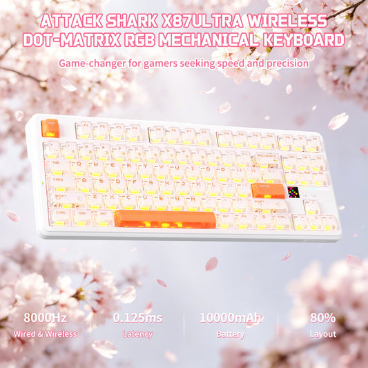 Attack Shark X87 Ultra Iced Orange wireless mechanical keyboard angle view