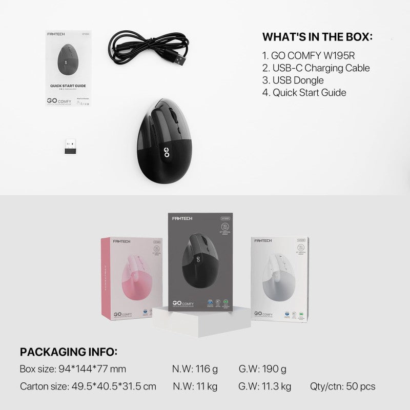 FANTECH W195R GO COMFY Vertical Wireless Mouse – DistiPlus gallery image 10