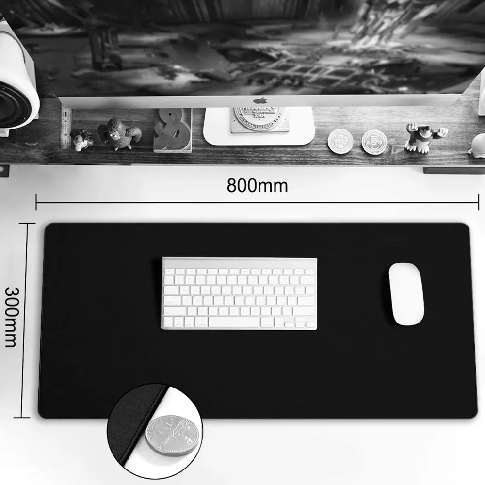 Plain black 800 by 300 mm extended desk mousepad