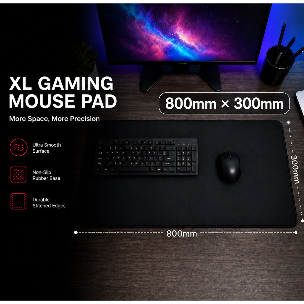 Plain black 800 by 300 by 4 mm extended gaming mousepad
