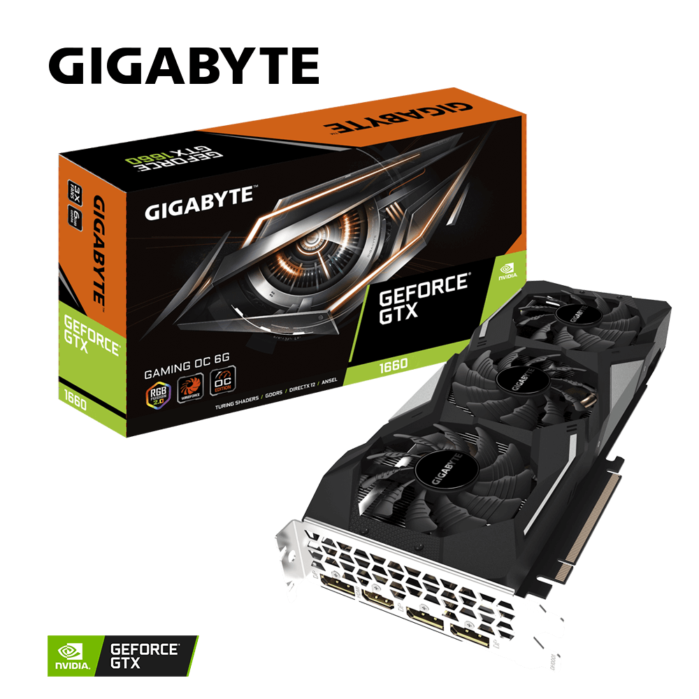Gigabyte GeForce GTX 1660 GAMING OC 6G official box and graphics card