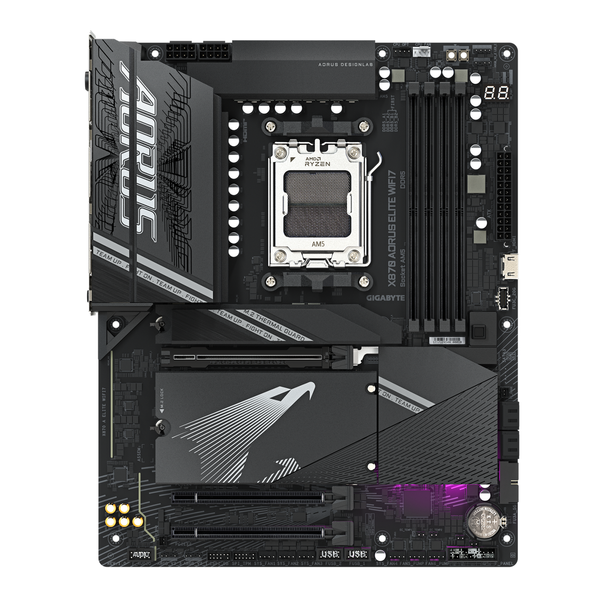 GIGABYTE X870 AORUS ELITE WIFI7 motherboard complete front view